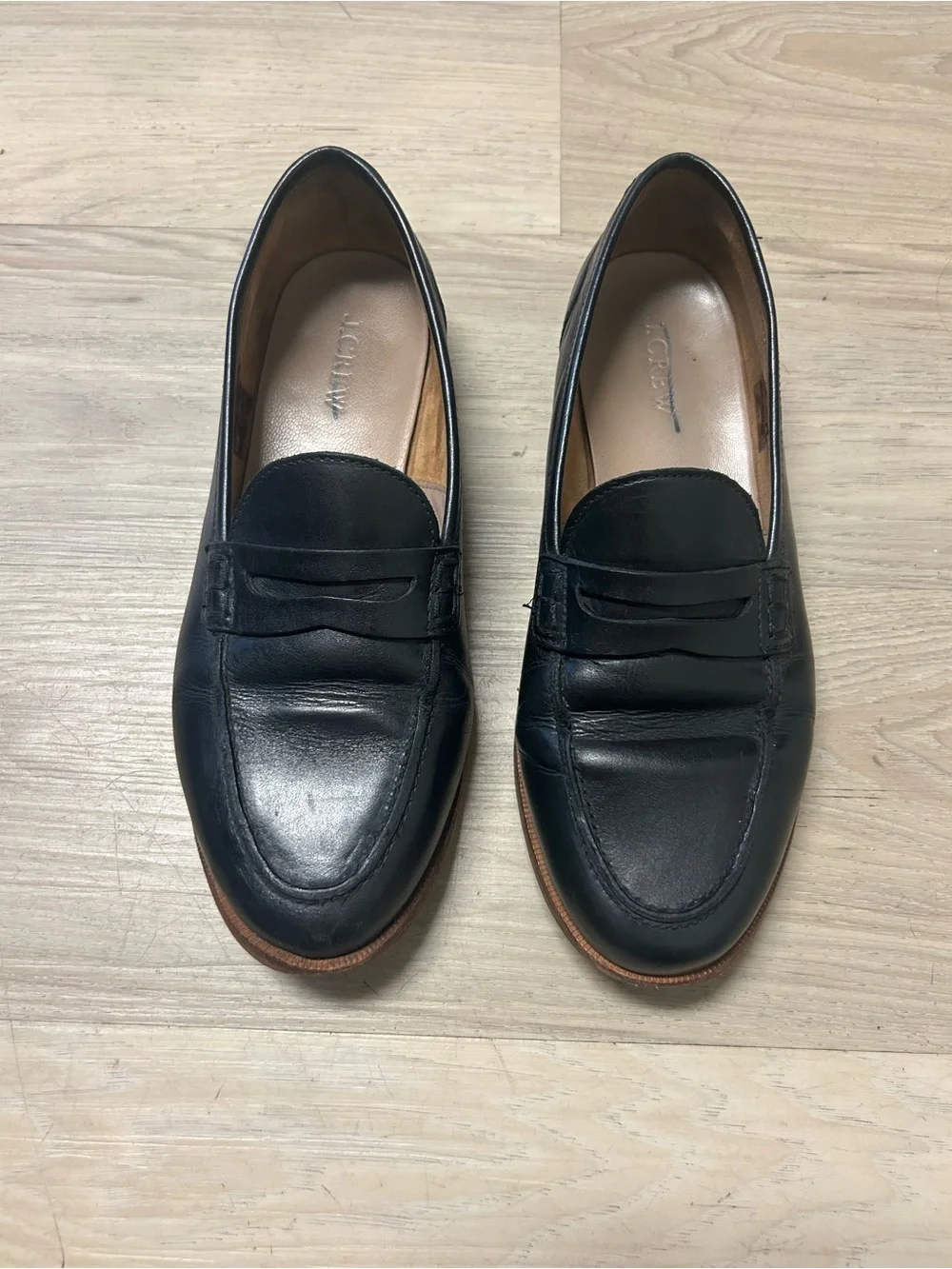J Crew Ryan Penny Loafers Flats Shoes Womens Sz 8 Black Leather Slip On Academia